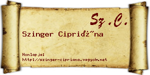 Szinger Cipriána névjegykártya